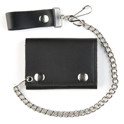 TC304-23 Tri-Fold Wallet w/ Chain -Plain Black